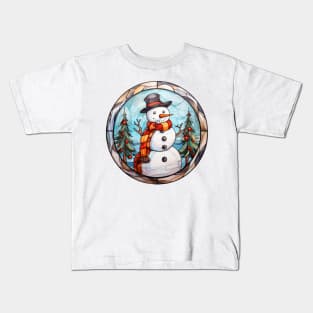 Snowman and christmas trees Kids T-Shirt